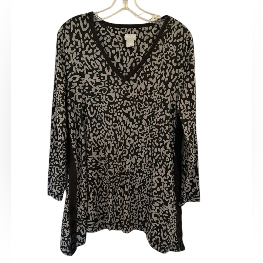 Chicos leopard print SOFT CHIC Rib-Trim Tunic_overside Top_Womens_Size 4 XXL